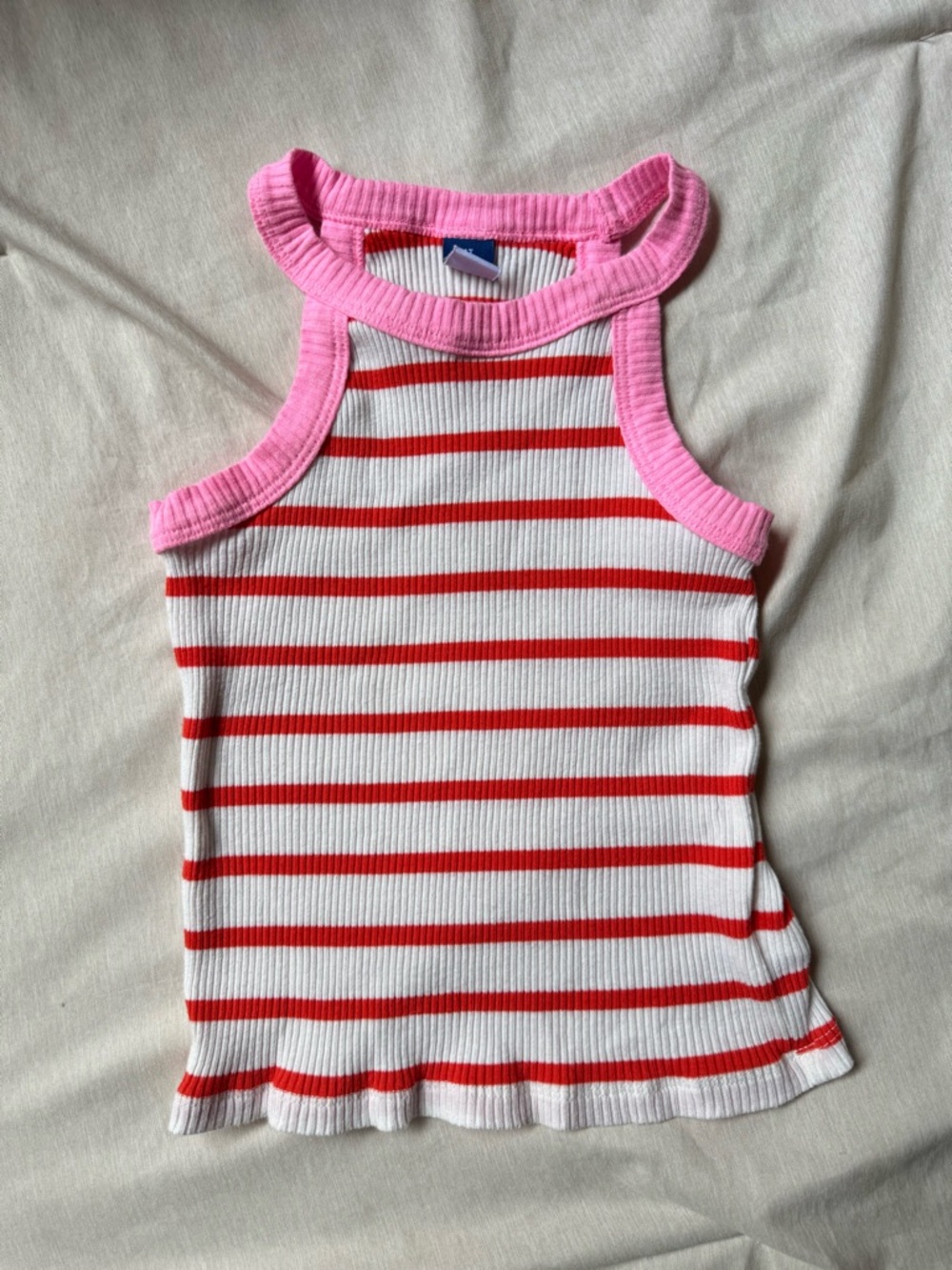 Old Navy White Tank with Red Stripes and Pink Trim